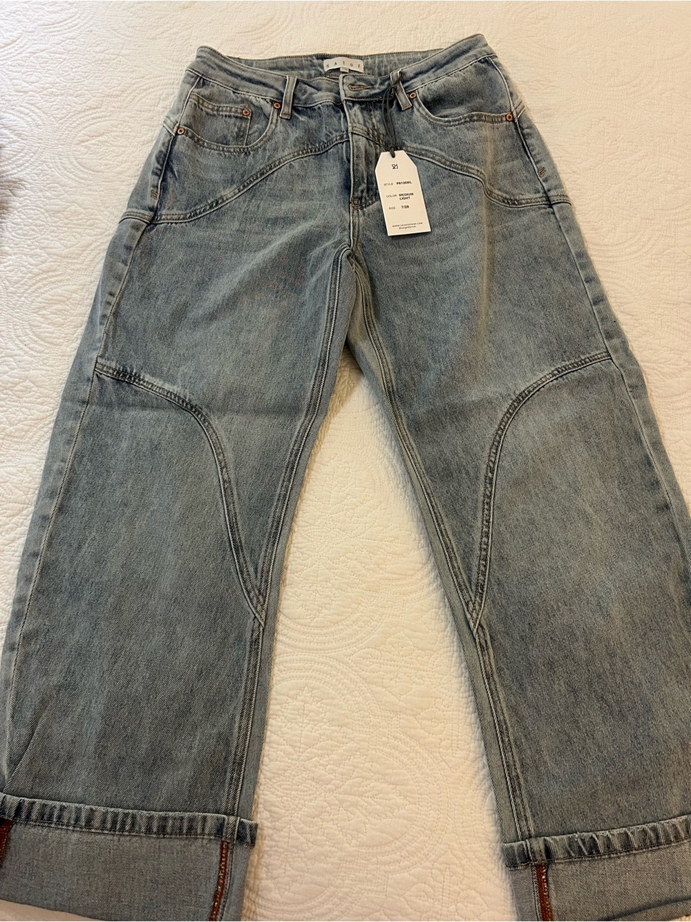 Saige Krystal High rise Barrel leg wide cuff jeans